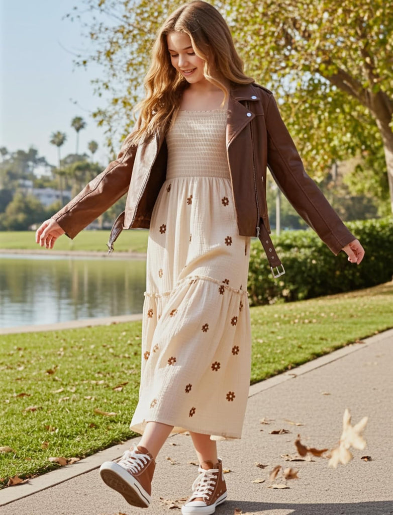 Girls Fall Dresses Maxi Boho Long Cotton Dress