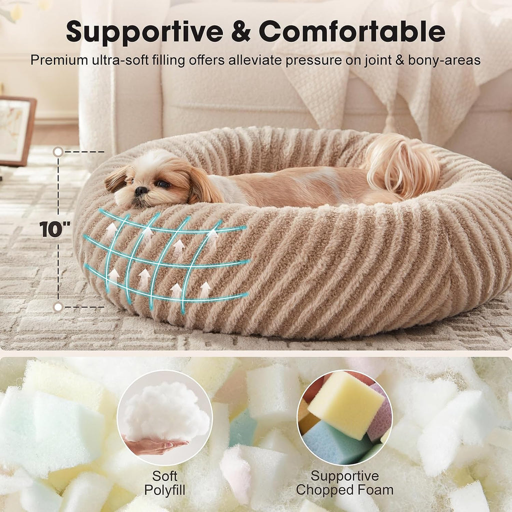 Dog Bed Medium Size Dogs, Washable Medium Dogs Bed with Removable Cover, Cozy Donut Dog Ded Fluffy Plush Faux Fur Pet