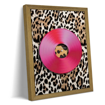 Pink Vinyl Record Canvas Wall Art, Retro Music Disc on Leopard Print Poster, Aesthetic Vintage Record Player Style