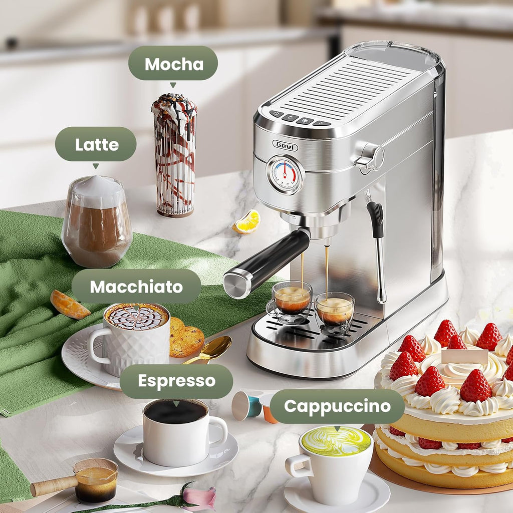 20 Bar Compact Espresso Machine ,Latte、Cappuccino Coffee Maker | BPA-free;34oz Water Tank;Built-in Pressure
