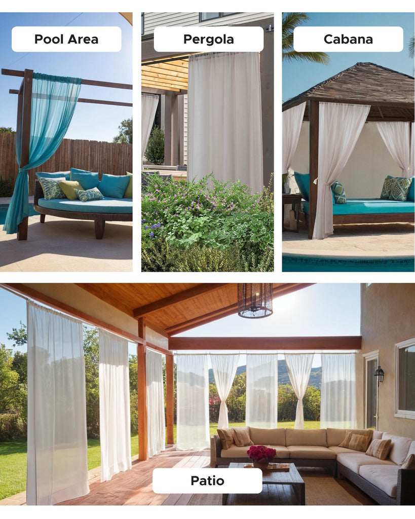 Rod Pocket White Outdoor Sheer Curtains Waterproof 6 Pcs 54x95 In
