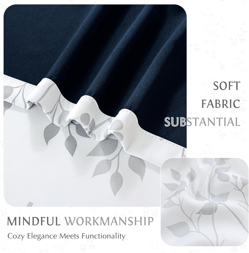 Floral 100% Blackout Curtains 84 Inches Long 2 Panels for Bedroom Living Room Grey White Flower Patterned Room