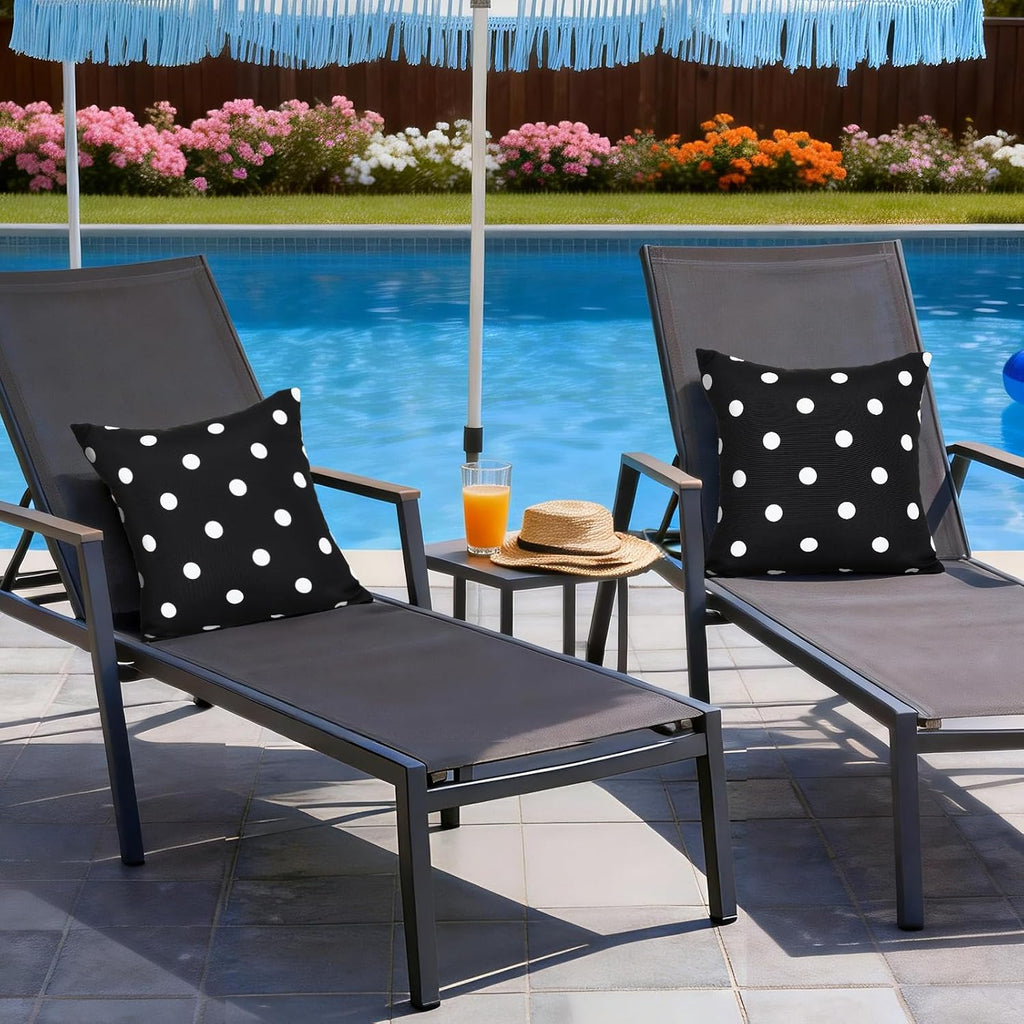 18X18'' Set of 2 Waterproof Outdoor Pillow Covers for Spring Summer Patio Throw Pillows, Black White Polka Dot, 18X18