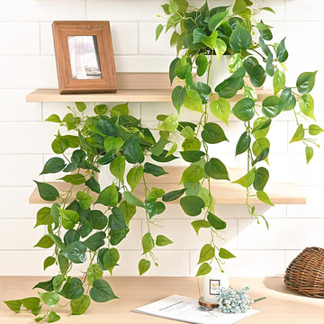Fake Plants, Artificial Plants Indoor, 34" Fake Hanging Pothos Vines, 2PCS