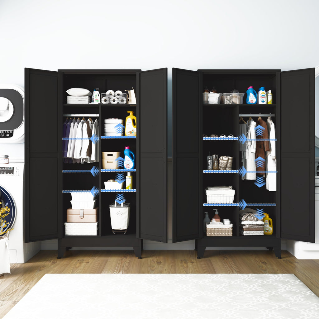 71" Metal Wardrobe Closet Clothing Storage Cabinet with Hanging Rod