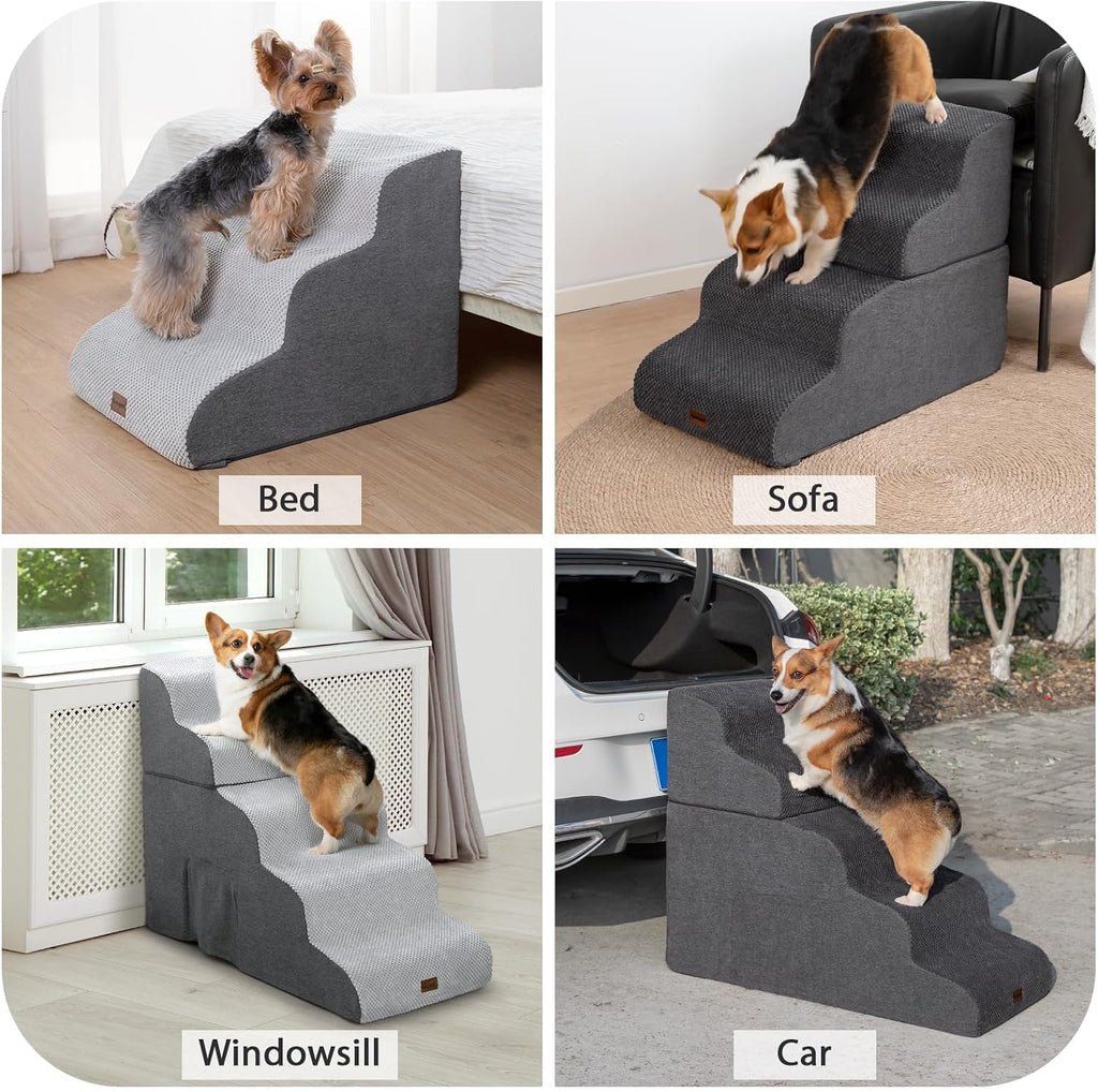 Dog Stairs for Bed with Tunnel, 5-Step Dog Steps for Small Dogs and Cats, Non-Slip Indoor Pet Stair for Couch