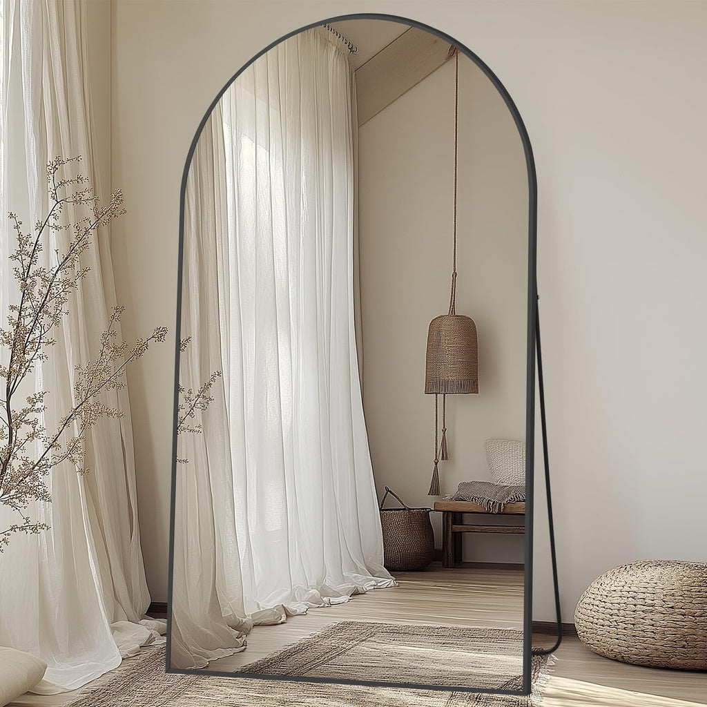 Oversized Arched Full Length Mirror with Stand, 82"X44", Black