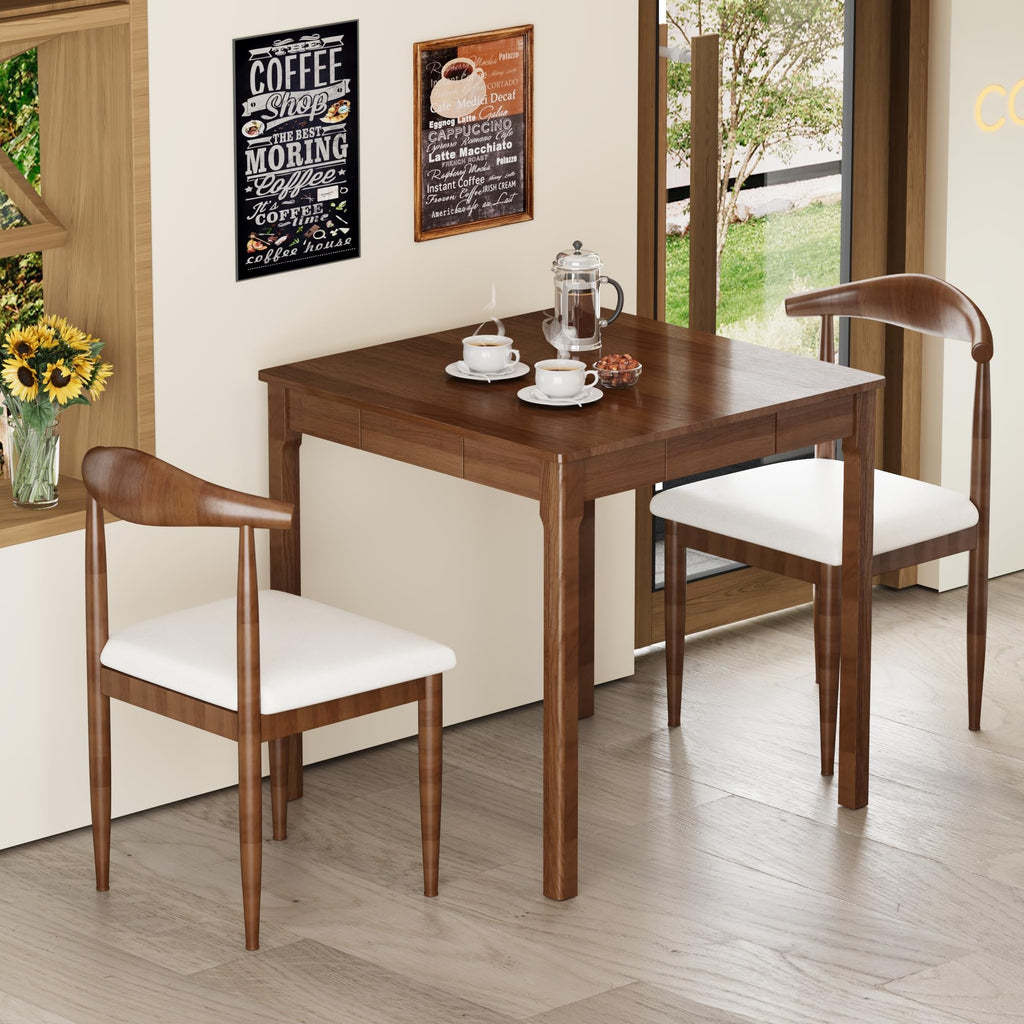 Solid Wooden Desk with Drawers - 29.5" Square Dining Table for 2-4 People, Rubberwood Mid Century Modern Desks, Small
