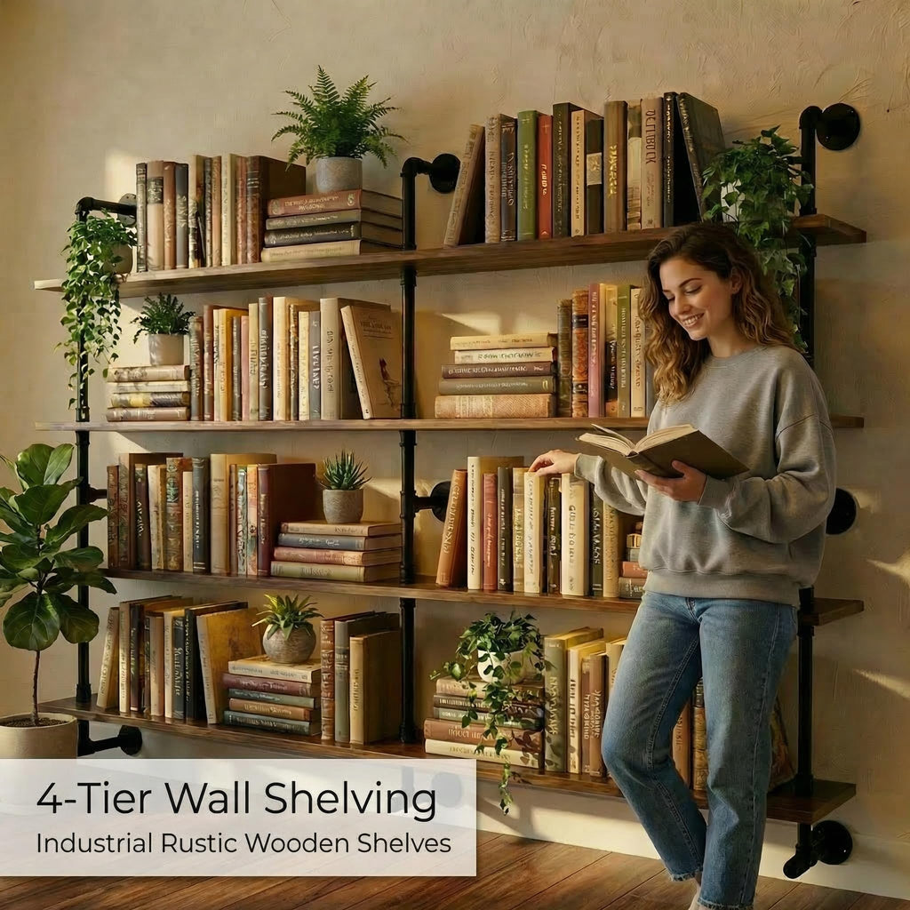 70 Inch Industrial Pipe Wall Shelves Pipe Shelving with Real Wood Plank