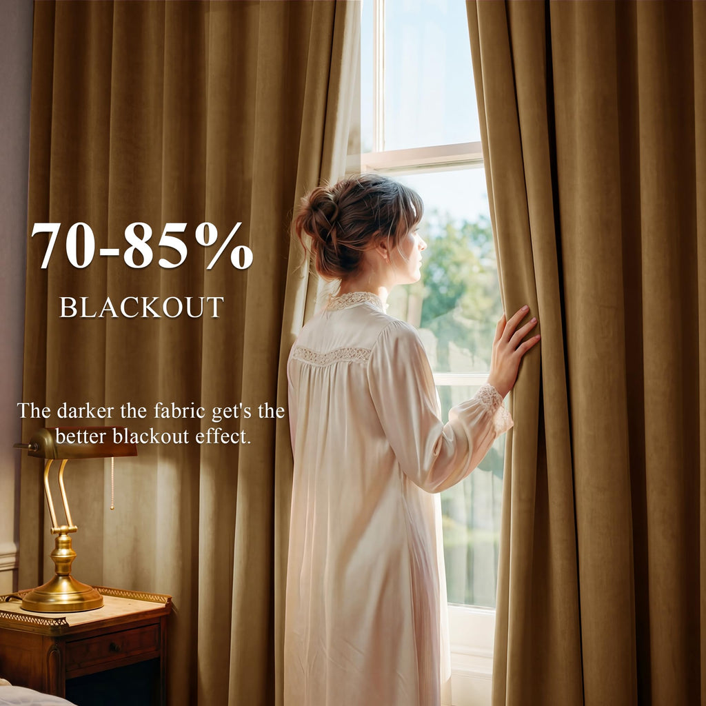 Gold Brown Velvet Curtains Boho, W52 x L84, 2 Panels
