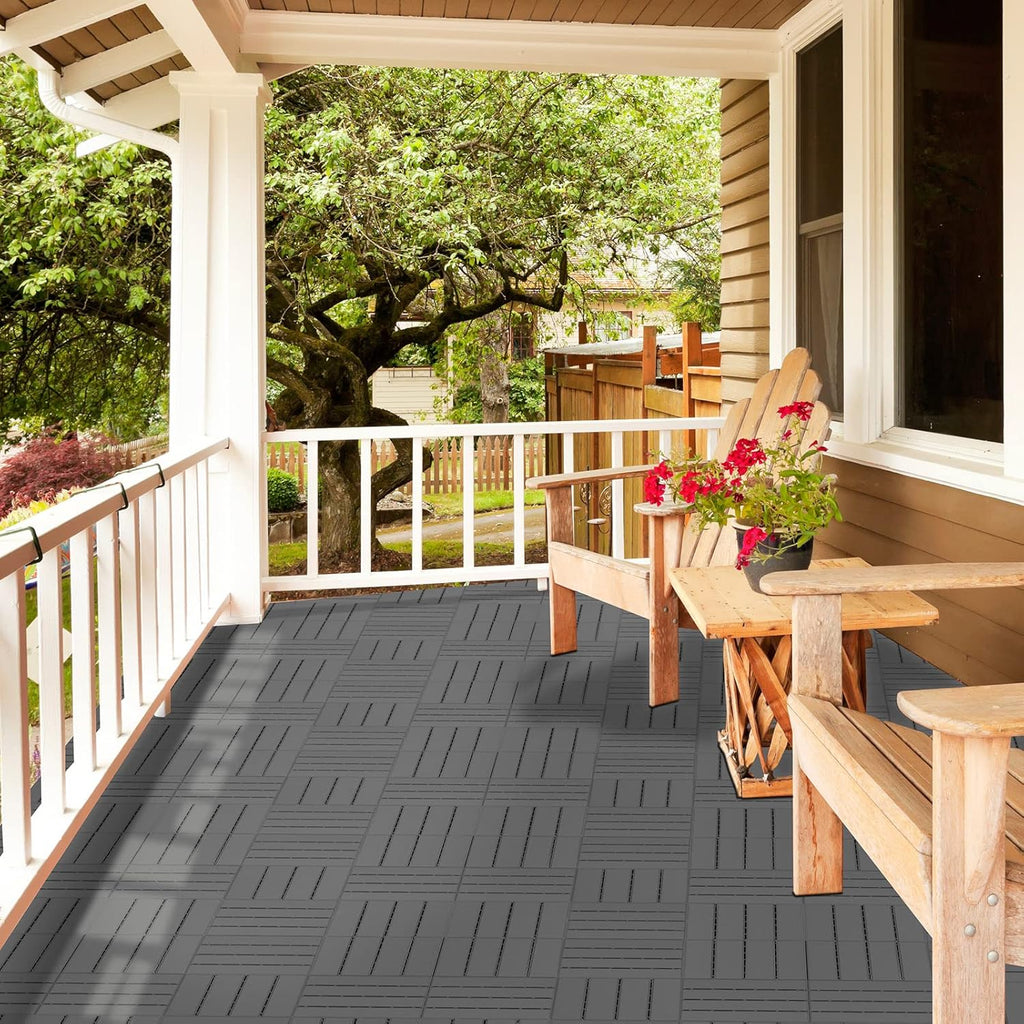 Plastic Interlocking Deck Tiles, 9 Pack , 12"x12" Waterproof Outdoor Flooring All Weather Use, Patio Floor Decking