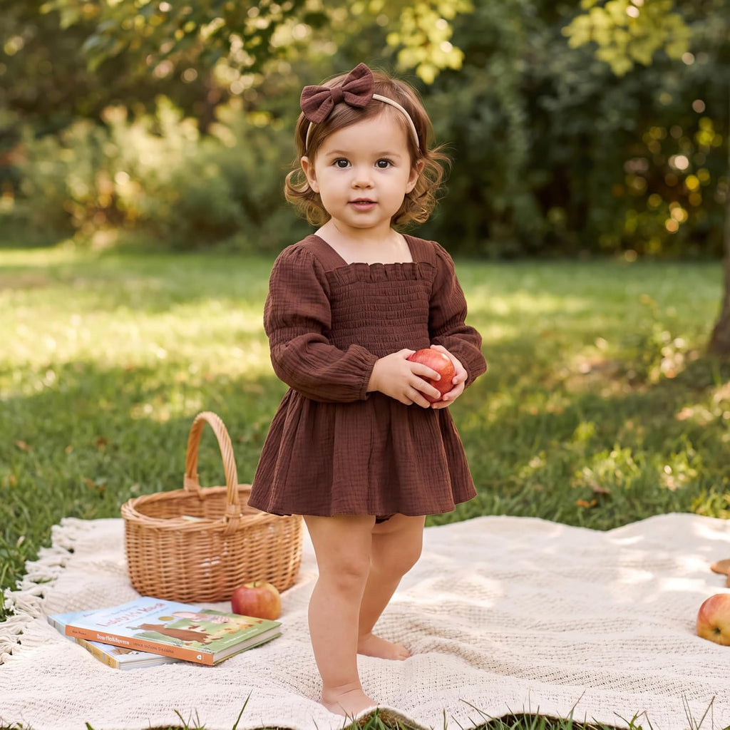 Baby Girl Clothes Long Sleeve Romper Dress Fall Outfit with Headband