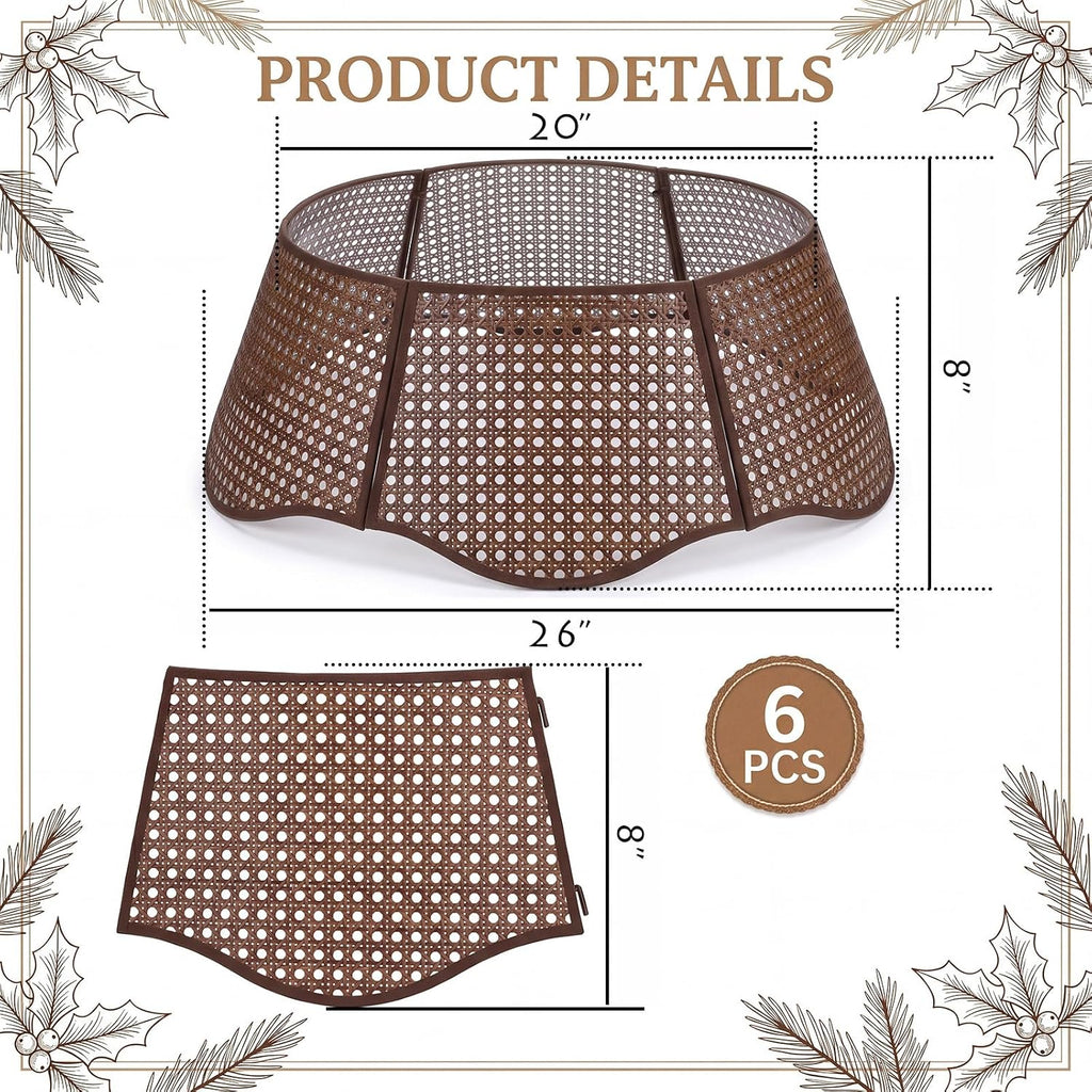 26in Rattan Christmas Tree Collar Woven Tree Skirt Collar Brown