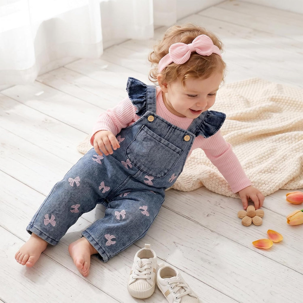 Baby Girl Clothes Newborn Romper Infant Jeans Adjustable Suspender Overalls Cute Headband 3Pcs Outfits Set