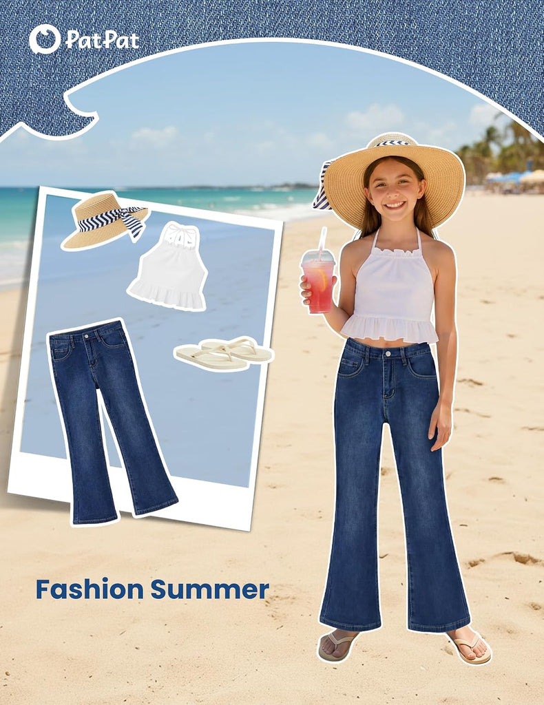 Girls Bootcut Jeans Stretch Denim Pants with Elastic Mid-Waist