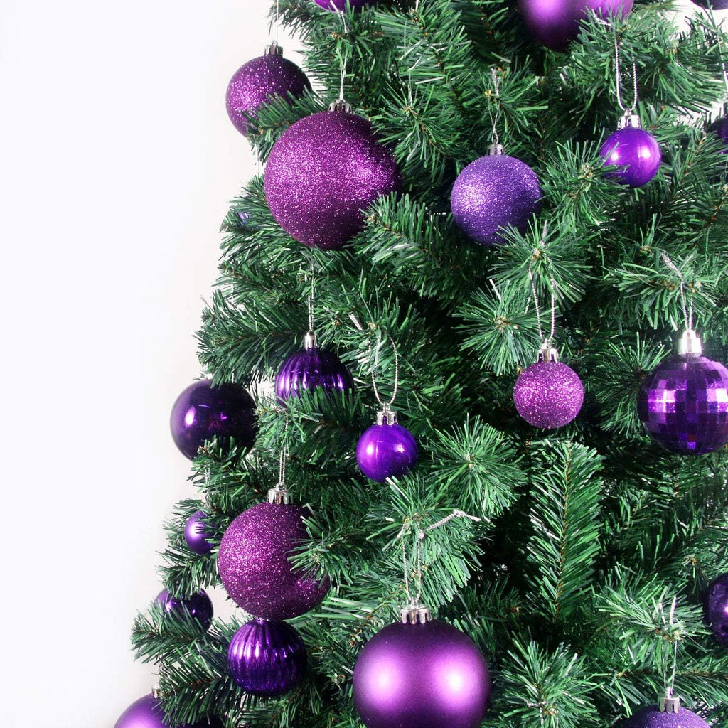 Christmas Balls Ornaments - Shatterproof Christmas Tree Decorations Medium Hanging Ball Purple 2.5in x 24 Pack - Set of 24