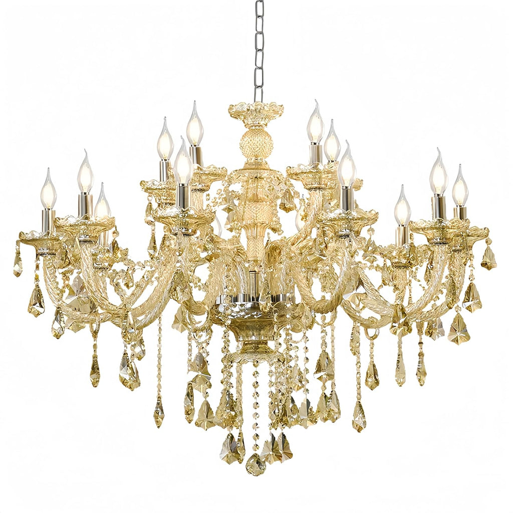 Luxury K9 Crystal Chandelier 15 Light, Modern Cognac Crystal Ceiling Chandelier Lighting Fixture Candle Style E12 Base for Dinning Living Room Bedroom Hallway (15 Lights) A110-B09BM3MP2D