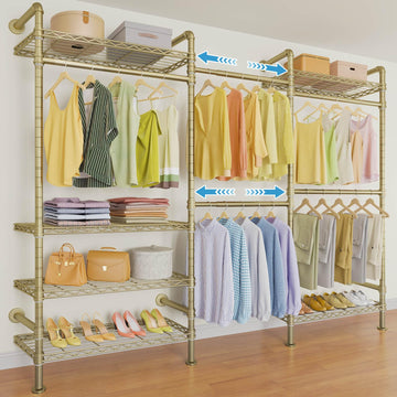 F3 Garment Rack Heavy Duty Clothes Rack for Hanging Clothes, Expandable Industrial Pipe Wall Mounted Clothing Rack