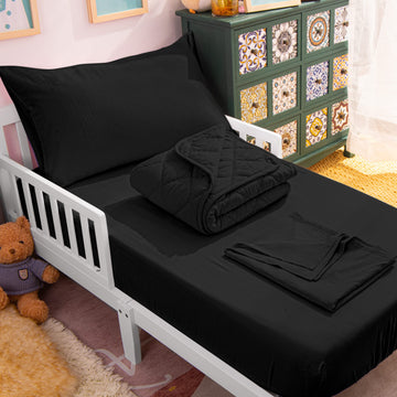 Toddler Microfiber Bedding Set, 4 Piece, Black