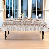 Oak Brown Ruffle Block Print Tablecloth 100% Cotton 60x120 Rectangle Floral Table Cover, Elegant, Vi