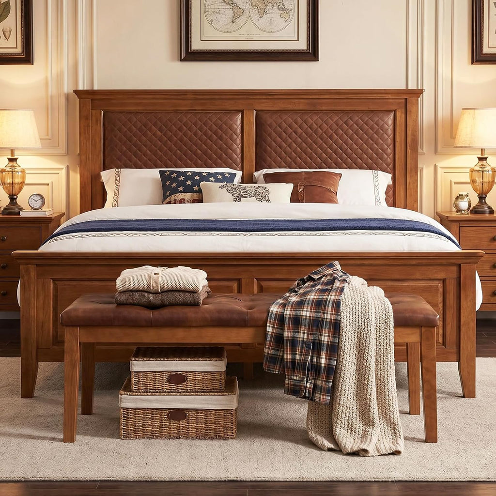 Ottoman Bench Oversized Entryway Shoe Bench Seat Faux Leather Brown | Large Long Rectangle Dining Bench with