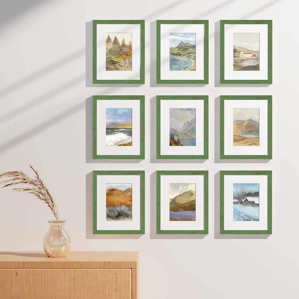 8x10 Picture Frames Set of 9, Wall & Tabletop, Rustic Green