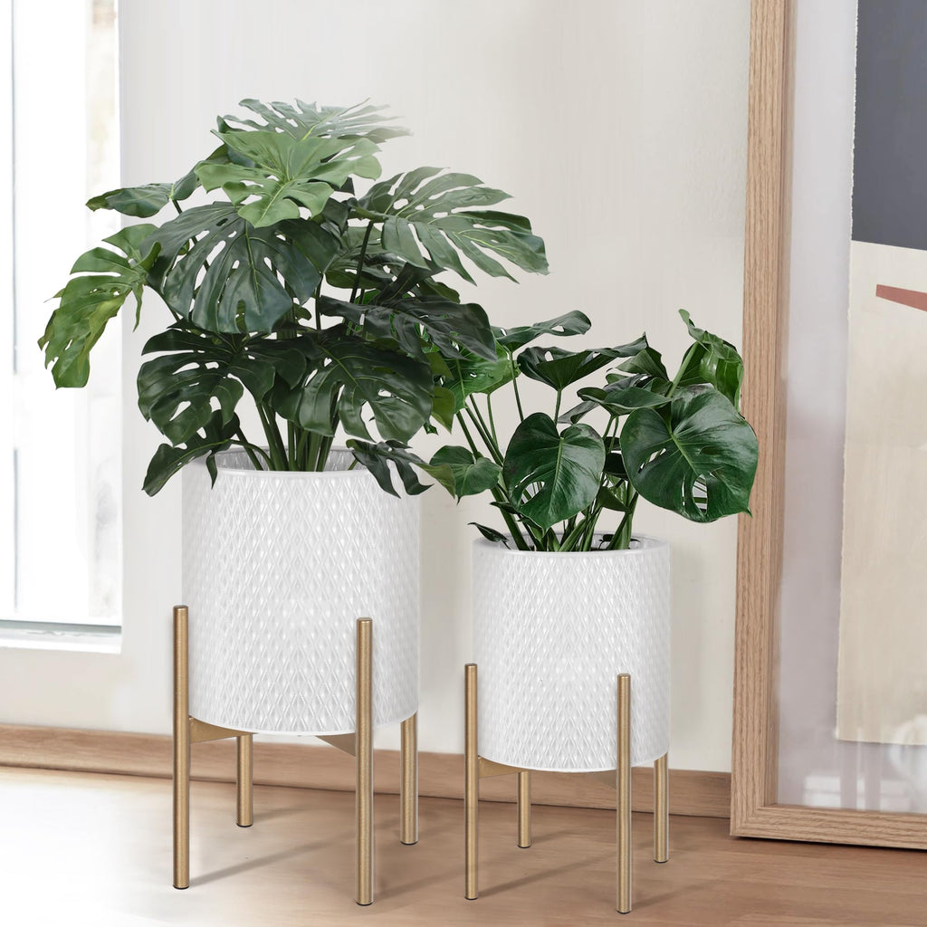 Set of 2 Modern Planters with Stand for Indoor Outdoor Plants