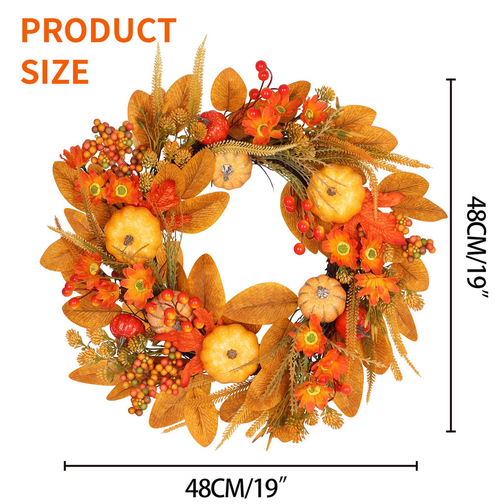 19inch Fall Wreaths Front Door Decor for Thanksgiving Autumn Home Outdoor