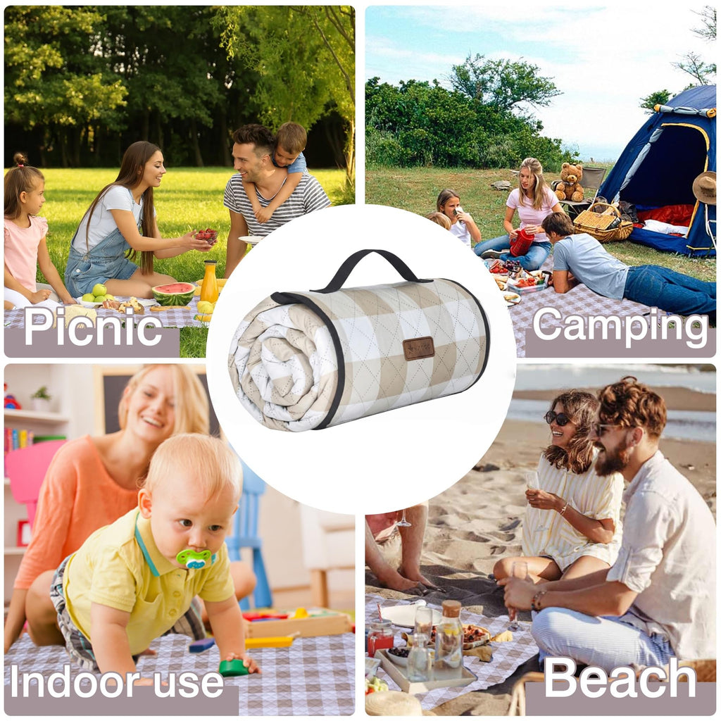 Outdoor Picnic Blanket, Extra Large, 80''x80'' Waterproof Foldable Blankets Gingham Picnic Mat for Beach, Camping