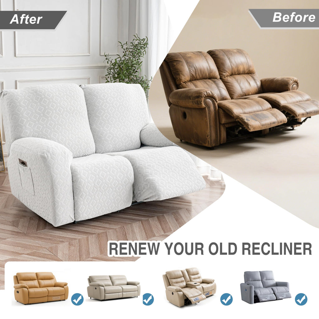 Waterproof Recliner Loveseat Cover, 2 Seat Couch Cover, Ivory White