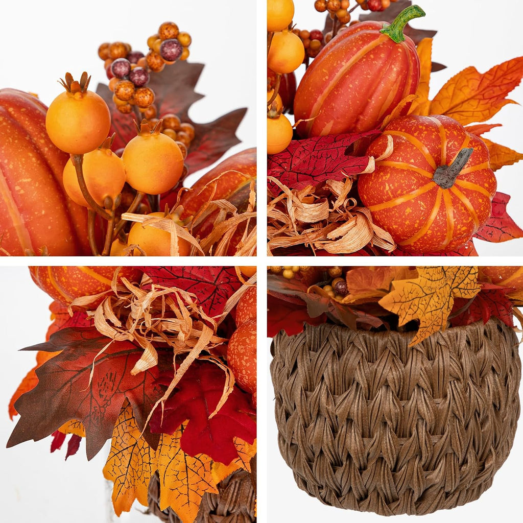 10" Artificial Pumpkin Fall Centerpiece with Woven Basket Centerpiece