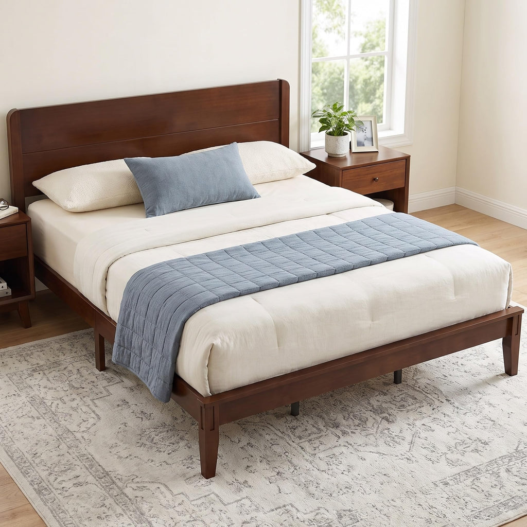 Solid Bamboo King Bed Frame with Headboard, Japanese Joinery