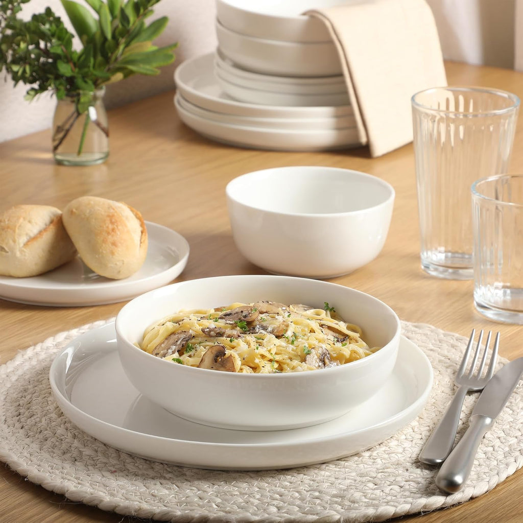 Oslo Dinnerware Set for 4, 16-Piece White Porcelain Plates and Bowls - Ceramic Dish Set | Microwave & Dishwasher Safe