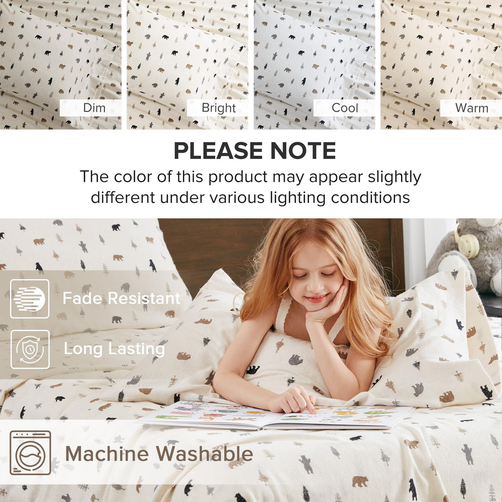 100% Cotton Flannel Sheets King Size Sheet Set, 4 Piece
