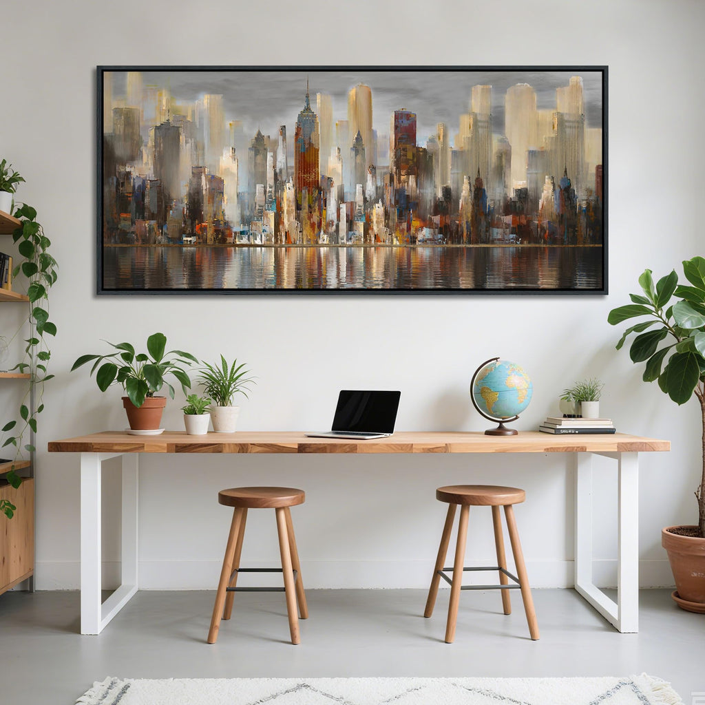 Framed Large Cityscape New York Wall Canvas Prints Abstract Brown City Theme Paintings Modern Canvas Wall Pictures