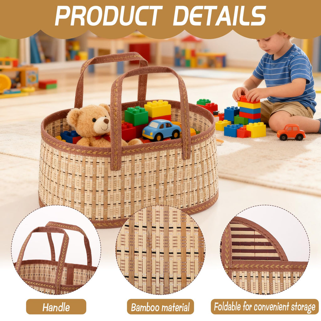 4 Set Baskets for Gifts Empty, Large Gift Empty Bamboo Basket Foldable Woven Gift Basket with Handle Empty Gift