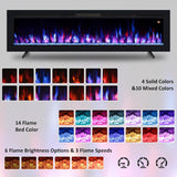 48" Electric Fireplace, Recessed, Wall Mounted and Freestanding Fireplace Heater, Adjustable Flame Color