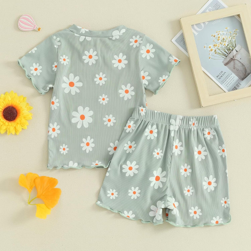 Toddler Baby Girl Summer Outfits Ruffle Short Sleeve Tops Shorts Set