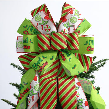 Large Christmas Tree Topper Bow 52x13 Inch, Pre-Tied Wired Wreath Ribbon