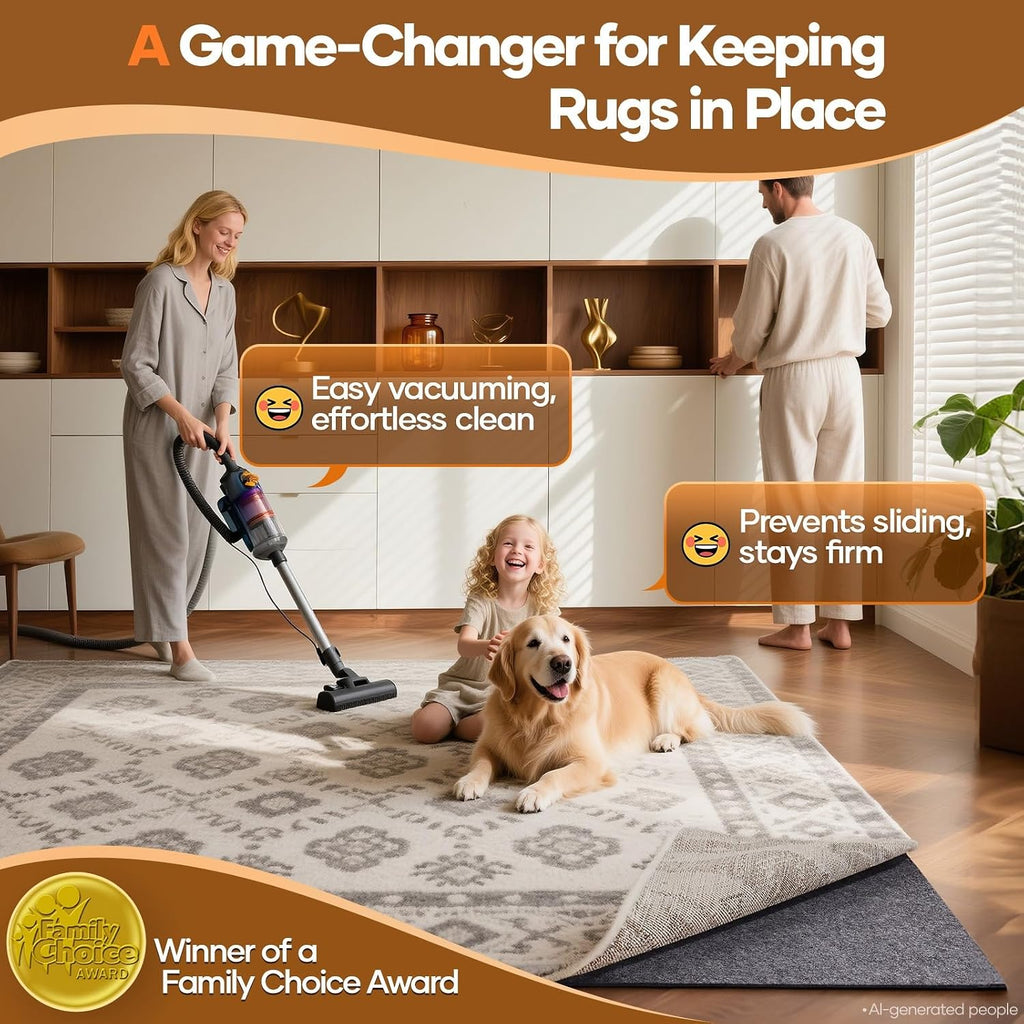 Non Slip Cushioned Rug Pad Gripper, Felt and Silicone Backing, 8 x 10 Ft, 3/8 inch Thick Carpet Liner Protector Mat - Set of 99
