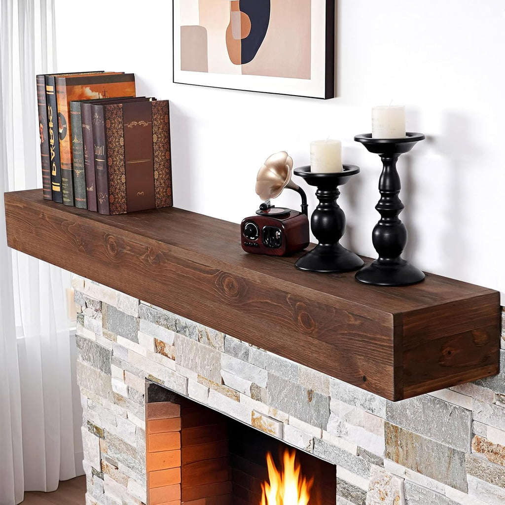 54 inch - Handcrafted Rustic Solid Wood Mantel Floating Mantle Shelves Decor for Wall, Bedroom, TV, Books