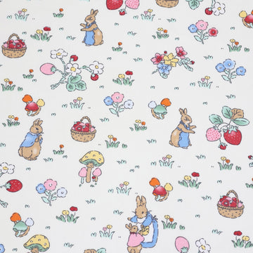 Forest Garden Mushroom Strawberry Rabbit Floral Print Cotton Quilting Fabric By The Yard for Quilting, Sewing