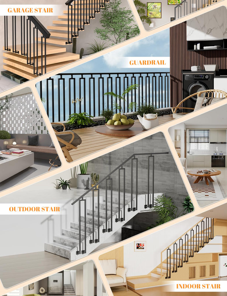 6 Pack U Shape 39.6" Stair Balusters with Adjustable Top Bracket for Staircase Interior, Side Mount Industrial