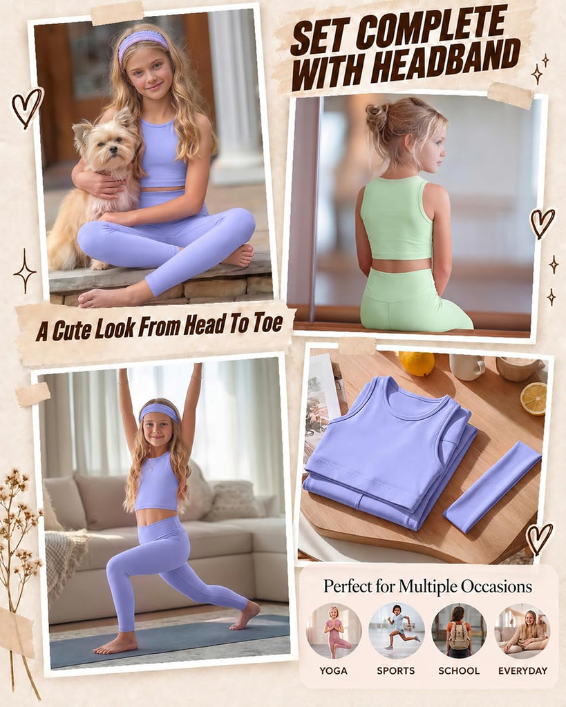 Girls Athletic Sets Kids Workout Outfits 6 Pcs Sets