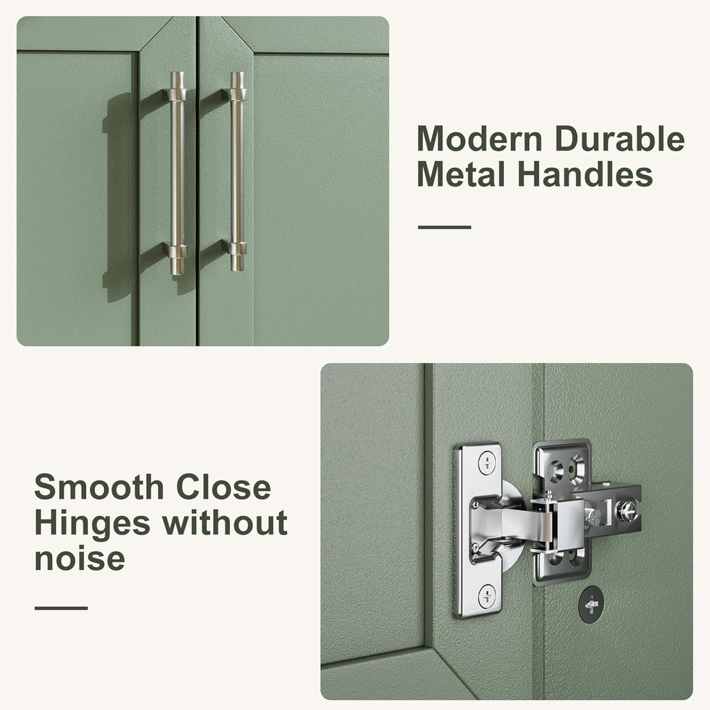 24" Light Green Freestanding Bathroom Vanity with Sink - Wooden Cabinet with Soft-Close Door