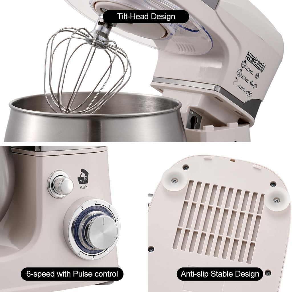 6-Speed 5.3QT+3.2QT Two-Bowl Stand Mixer, Creamy White