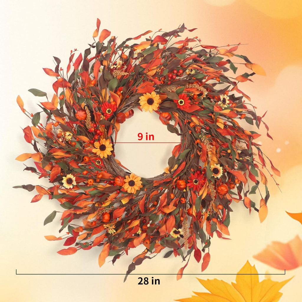 25" Fall Wreaths for Front Door, Passional Daisy Pumkin Wreath for Thanksgiving Harvest Front Door Wreath Decor