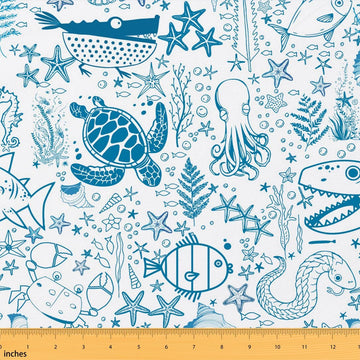 Nautical Fabric by The Yard, Cartoon Fish Upholstery Fabric