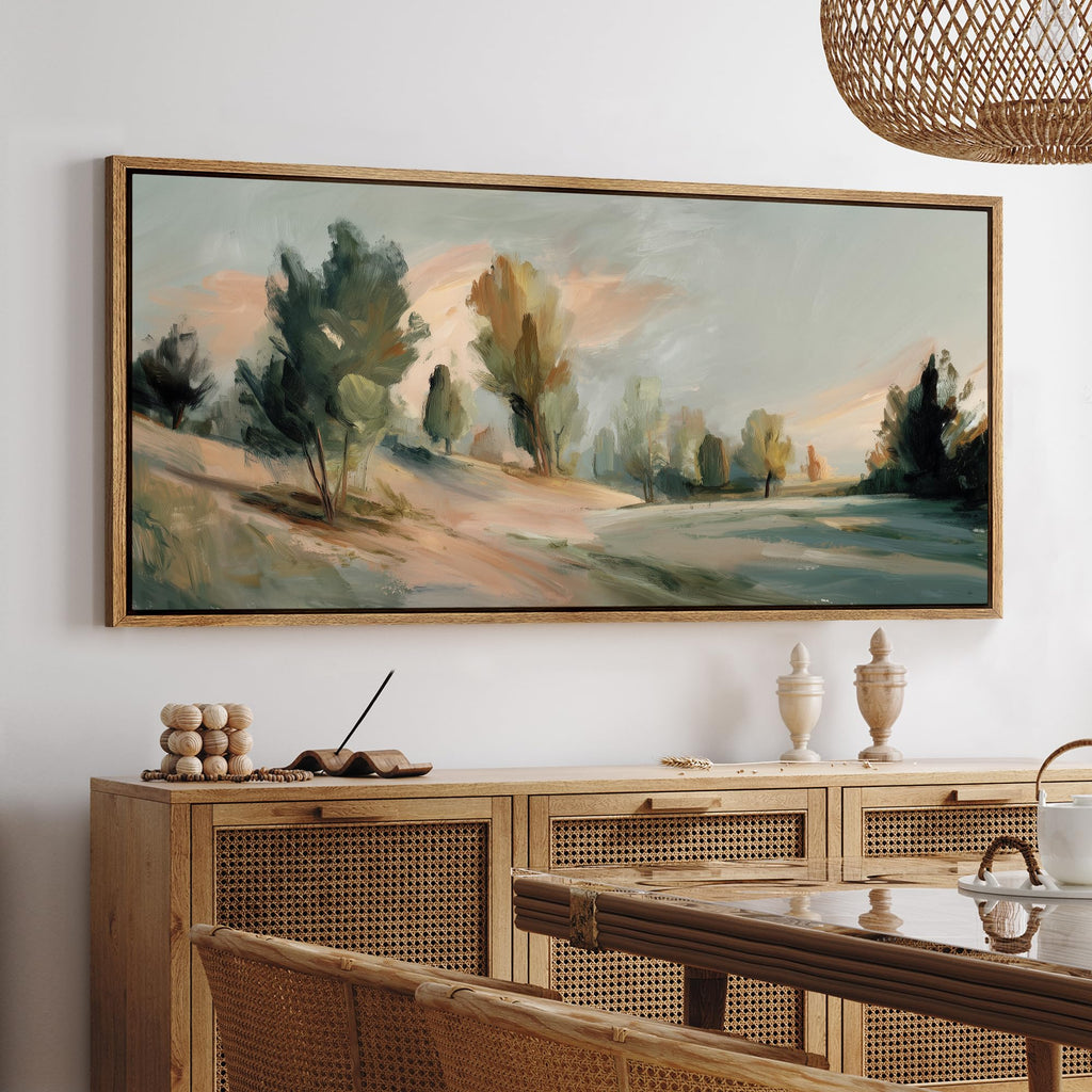 Extra Large Framed Canvas Print Wall Art Soft Impressionist Forest Path Serene Woodland Landscape Antique Retro Fine