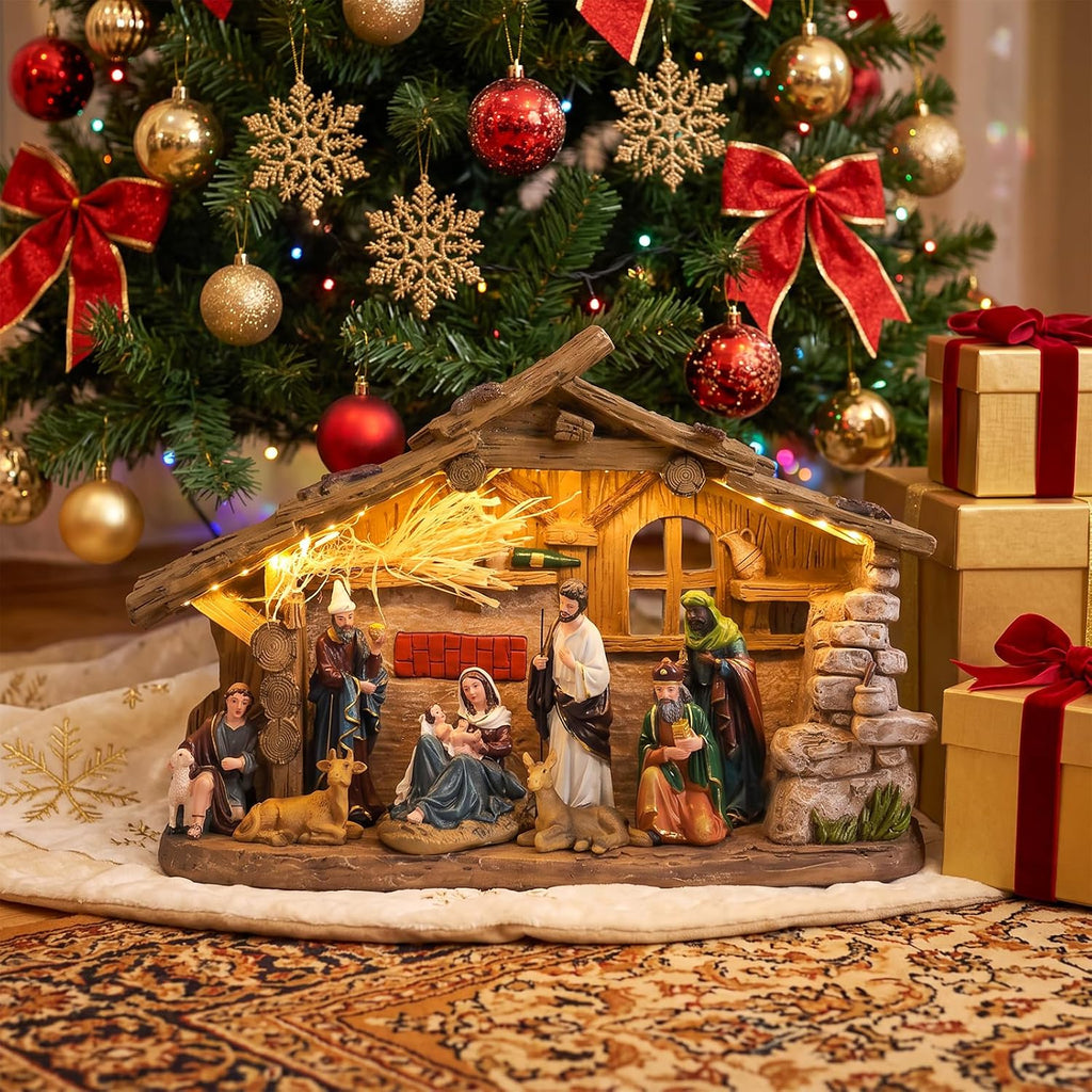 Nativity Set Indoor, Lighted Nativity Scene for Christmas Decoration